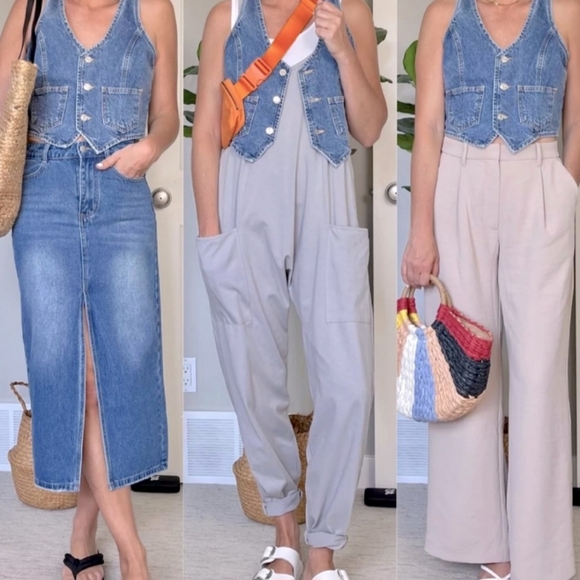 #472 🛑36 S,M,L  Fabulous BOHO Jeans Buttoned Vest Top  Jacket - Picture 2 of 7